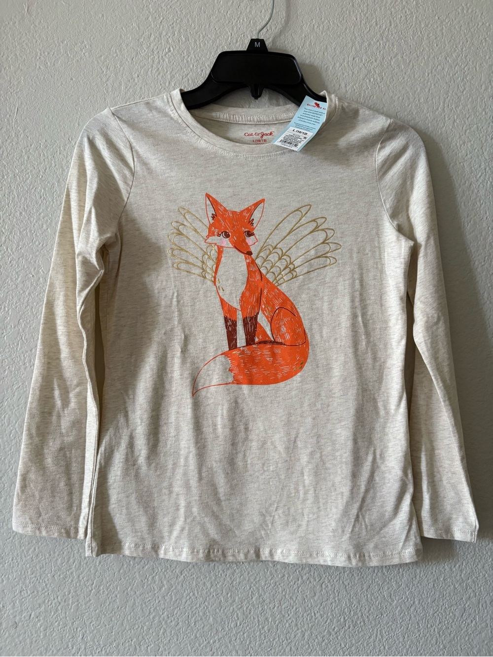 Cat & Jack Cream Long-Sleeve Tee with Orange Fox & Gold Wings